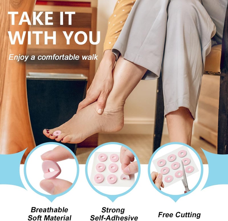 JUMPOW 90 Pcs Corn Cushions Callus Pads, Corn Removers for Feet, Soft Foam Callus Cushions, Corn Protectors, Self-Stick Adhesive Cushions, Relief Pain from Calluses, Corns, Blisters, Heel Frictions - Image 3